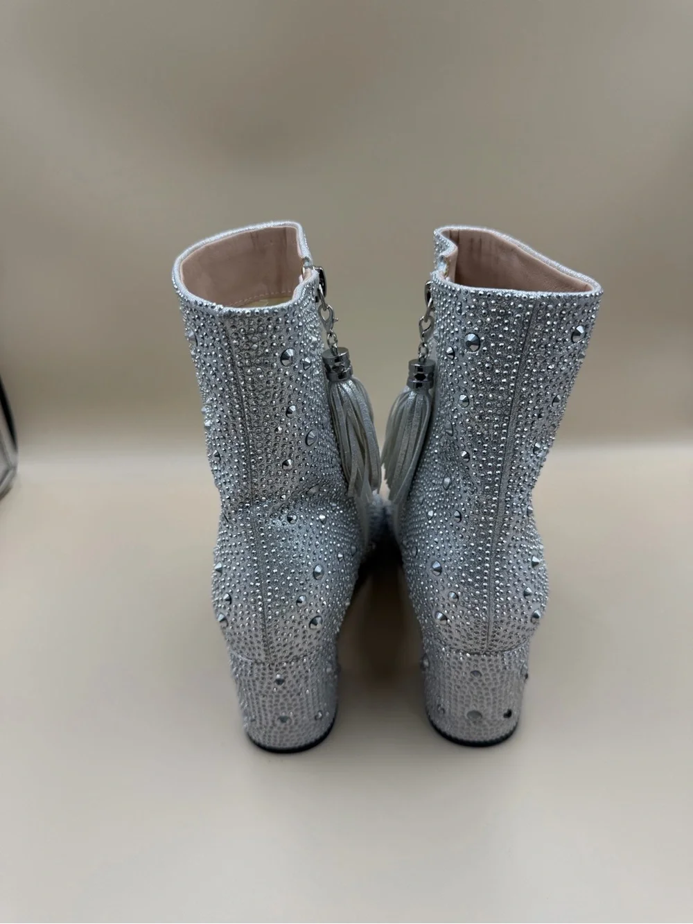 Sparkly Rhinestone Bridal Ankle Boots Size 8 Block Heel Wedding Party